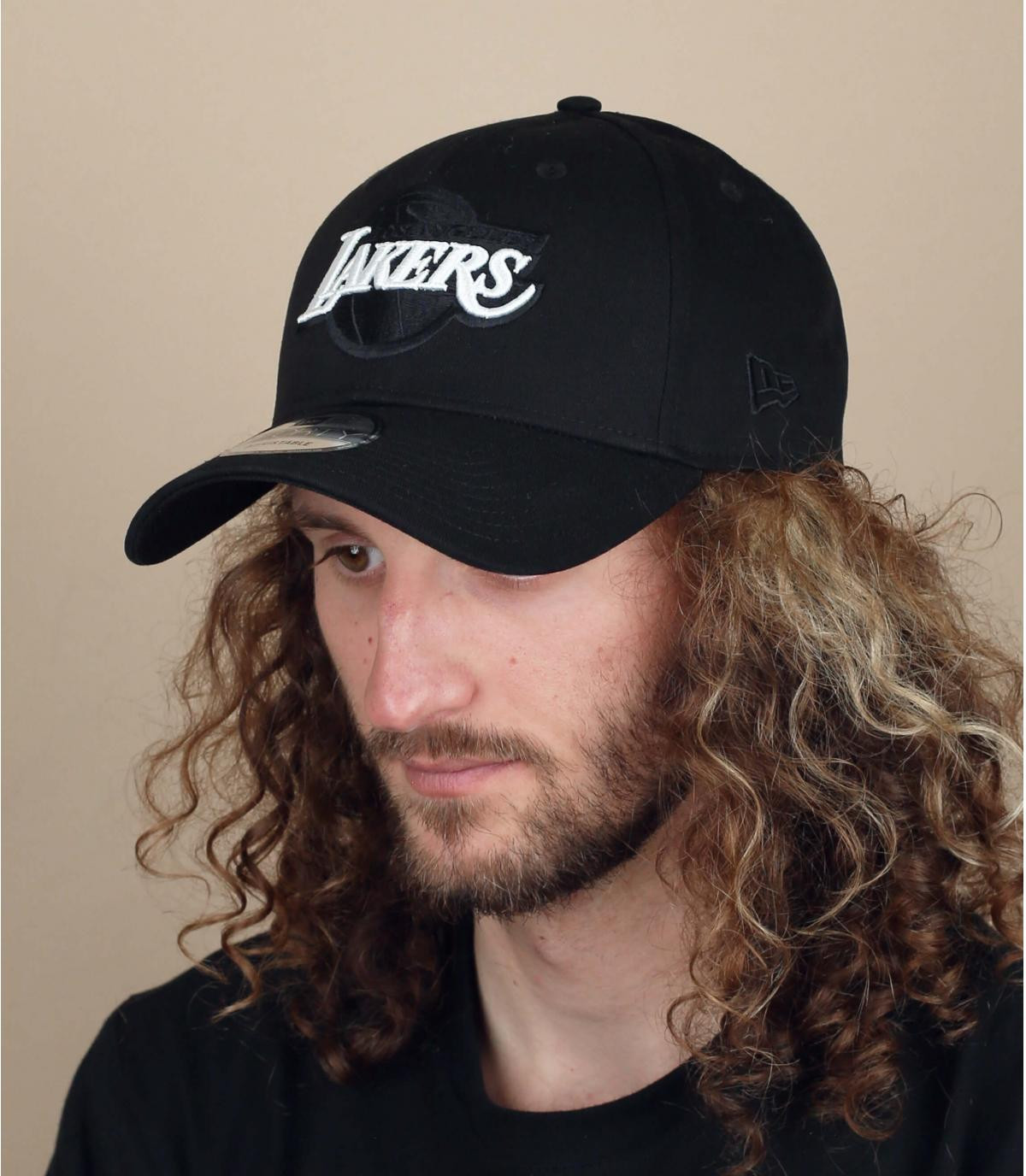 Black on black lakers hat top
